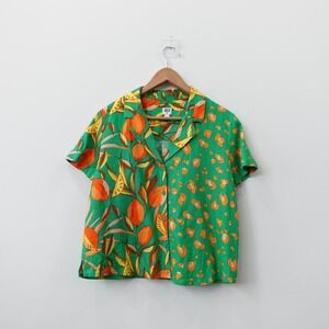 Linen Crop Top Womens M‎ Green TABITHA BROWN Camp Fruit Oversized Summer TARGET